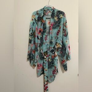 Cacique Lane Bryant 18/20 Sheer Blue Floral Tropical Robe